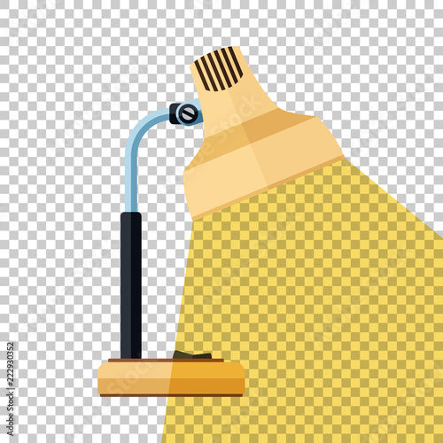 Table lamp icon with beam of light in flat style with long shadow on transparent background