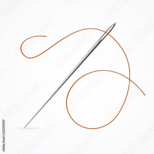 Realistic Detailed 3d Needle and Red Thread. Vector