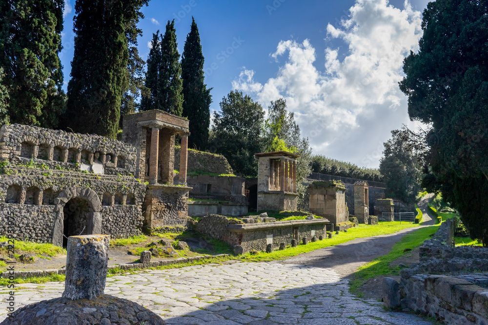 Necropolis of Porta Nocera in Pompeii ruins bright sunny day