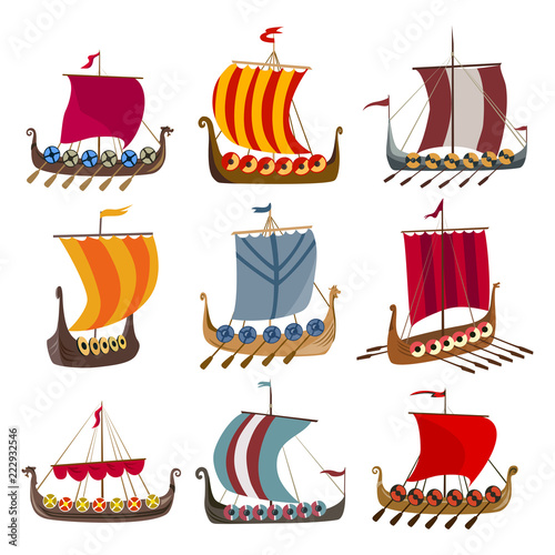 set of medieval ships, Viking Drakkars