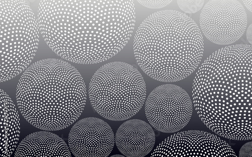 abstract background filled with dotted spheres in silver shades