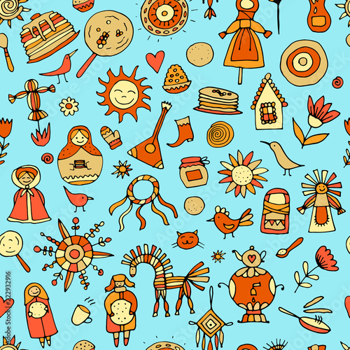 Maslenitsa or Shrovetide. Seamless pattern for your design