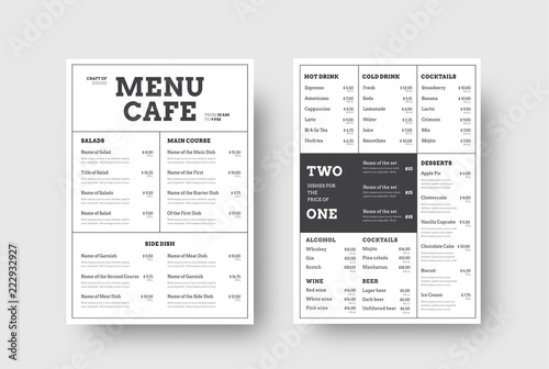 Vector design menu for cafes and restaurants with the division into blocks of thin lines.