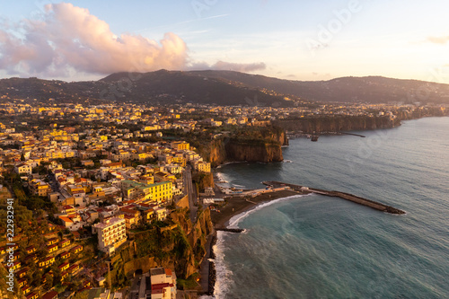 Sorrento city and coast with golden sunset
