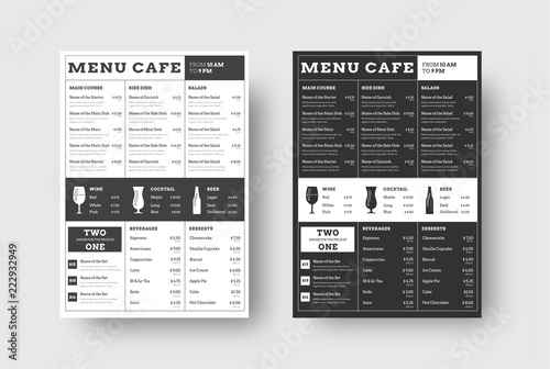 Vector template menu for cafes and restaurants with a block of lines.