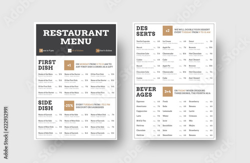 vector menu template for cafes or restaurants with division into blocks for information.