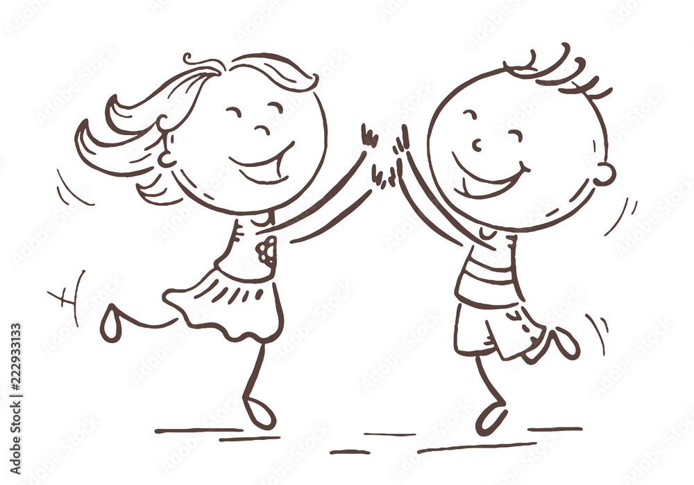 Boy and girl jumping with joy, cartoon vector Boy and girl jumping with joy, cartoon vector