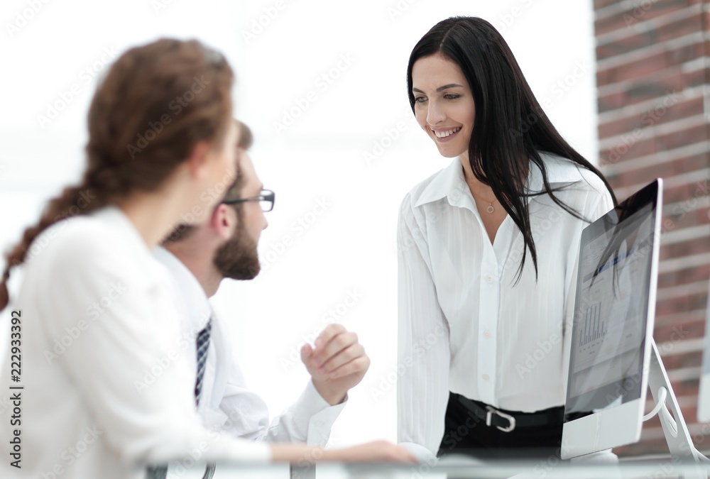 professional specialists of the company discussing financial schedules professional specialists of the company discussing financial schedules