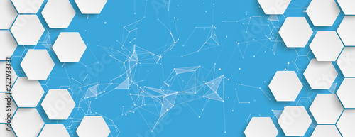 White Hexagon Structure Network Blue Centre Header