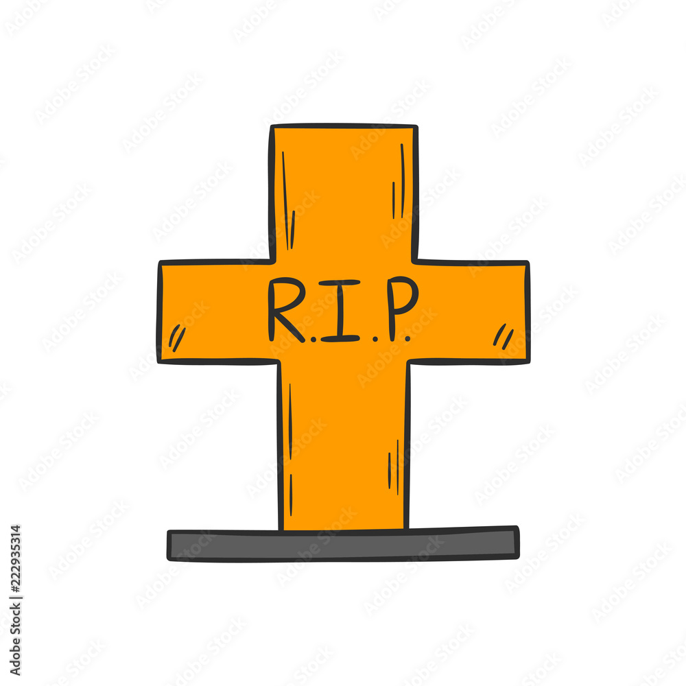 Obraz premium Vector cartoon hand drawn grave cross