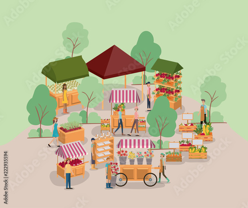 people with plants vivarium scene icons