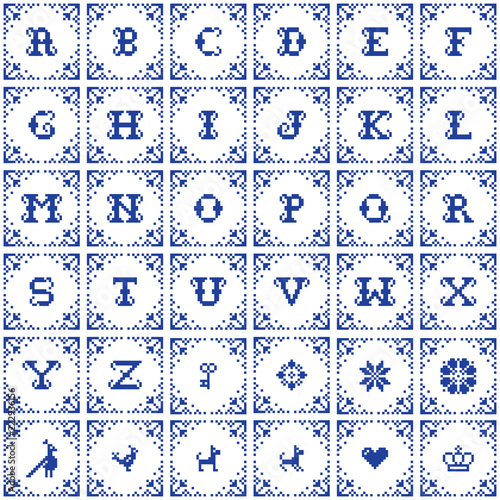 Retro cross stitch vector monogram design vector templates, Vintage elegant alphabet, embroidery letters 