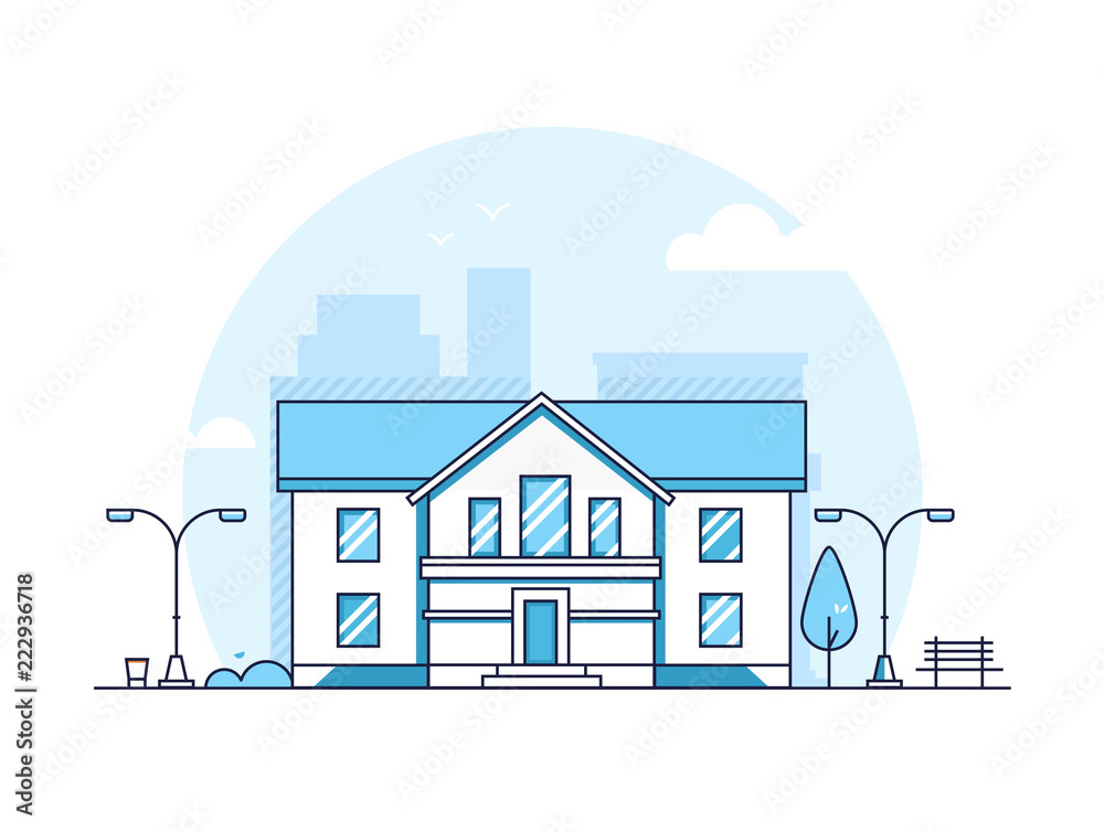 Apartment house - modern thin line design style vector illustration