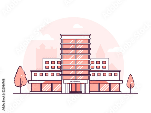 Hospital building - modern thin line design style vector illustration