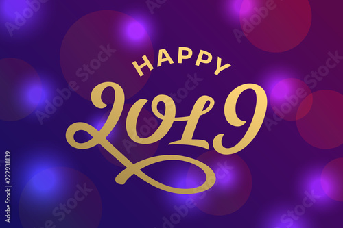 Happy new year 2019 lettering greeting card design