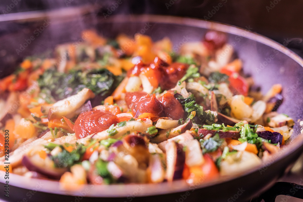Vegetables in the pan. Vegetable stew. Vegetables in the pan. Vegetable stew.