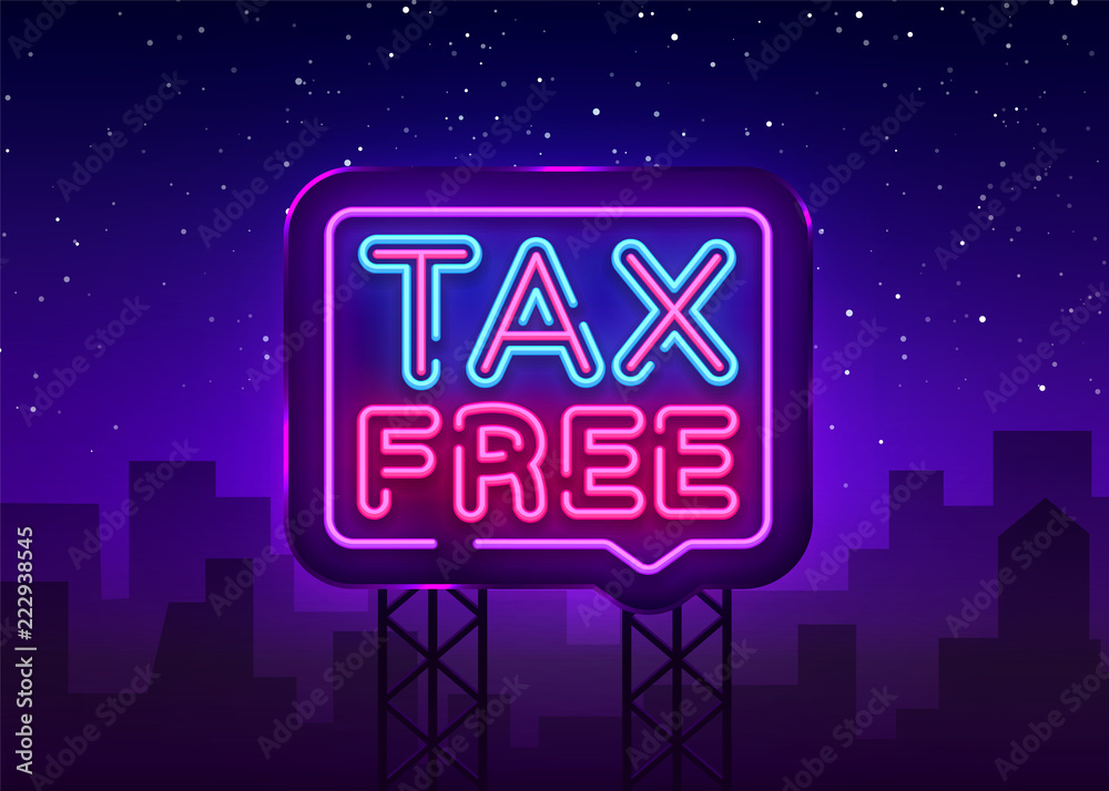 Tax free poster neon signboard vector. Tax free neon glowing letters ...