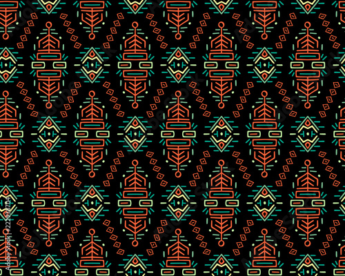 Vector Seamless Pattern in Ethnic Style. Creative tribal endless ornament  perfect for textile design  wrapping paper  wallpaper or site background. Trendy hand drawn boho tile.