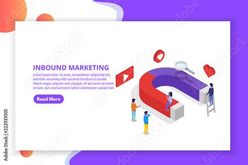 Lead Generate, Inbound Marketing Magnet isometric concept. Vector illustration