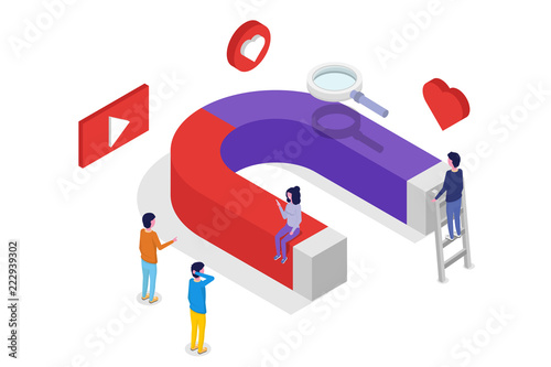 Lead Generate, Inbound Marketing Magnet isometric concept. Vector illustration