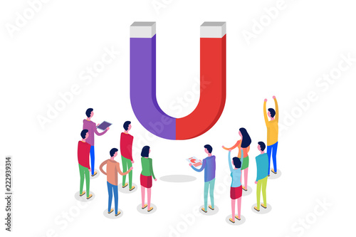 Lead Generate, Inbound Marketing Magnet isometric concept. Vector illustration