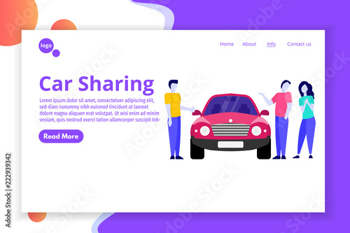 Car Sharing, Transport renting service concept. Web,  landing page template Vector illustration.