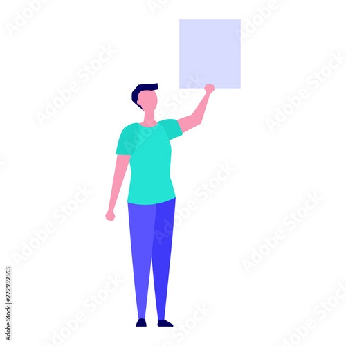 Activist or Protester holding blank banner.  Flat style  Vector illustration.