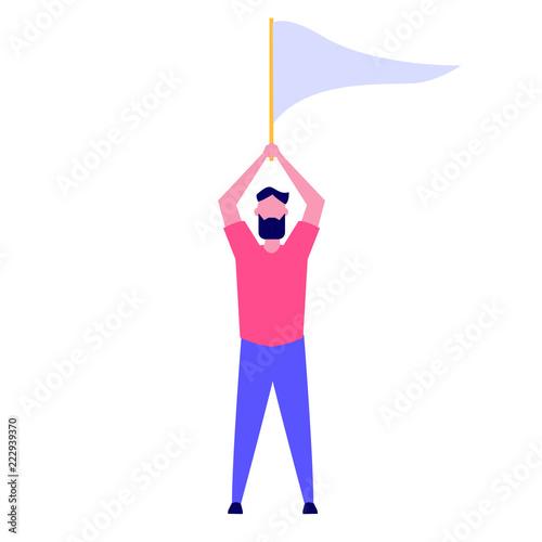 Activist or Protesters holding blank  flag.  Flat style  Vector illustration.