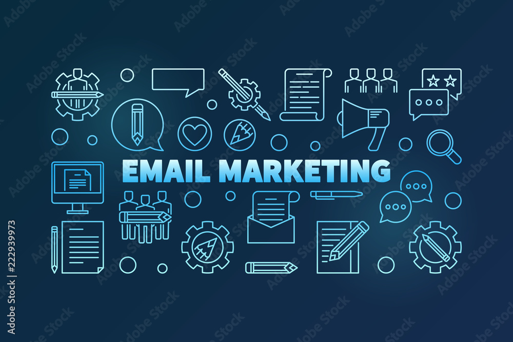 Email Marketing vector blue thin line horizontal illustration Email Marketing vector blue thin line horizontal illustration
