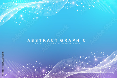 Scientific vector illustration genetic engineering and gene manipulation concept. DNA helix, DNA strand, molecule or atom, neurons. Abstract structure for Science or medical background. Wave flow