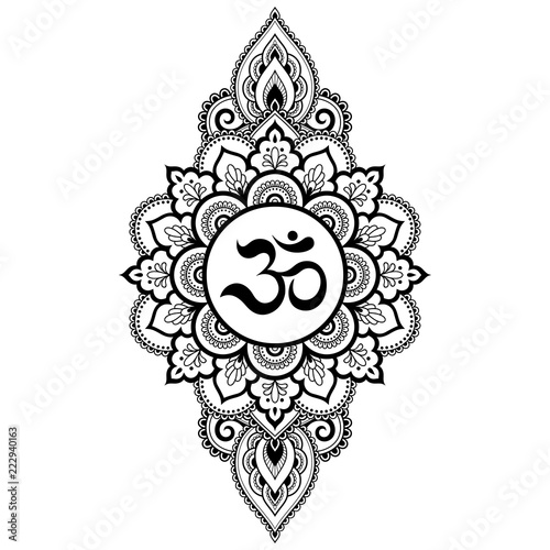 Circular pattern in form of mandala for Henna, Mehndi, tattoo, decoration. Decorative ornament in oriental style with ancient Hindu mantra OM.