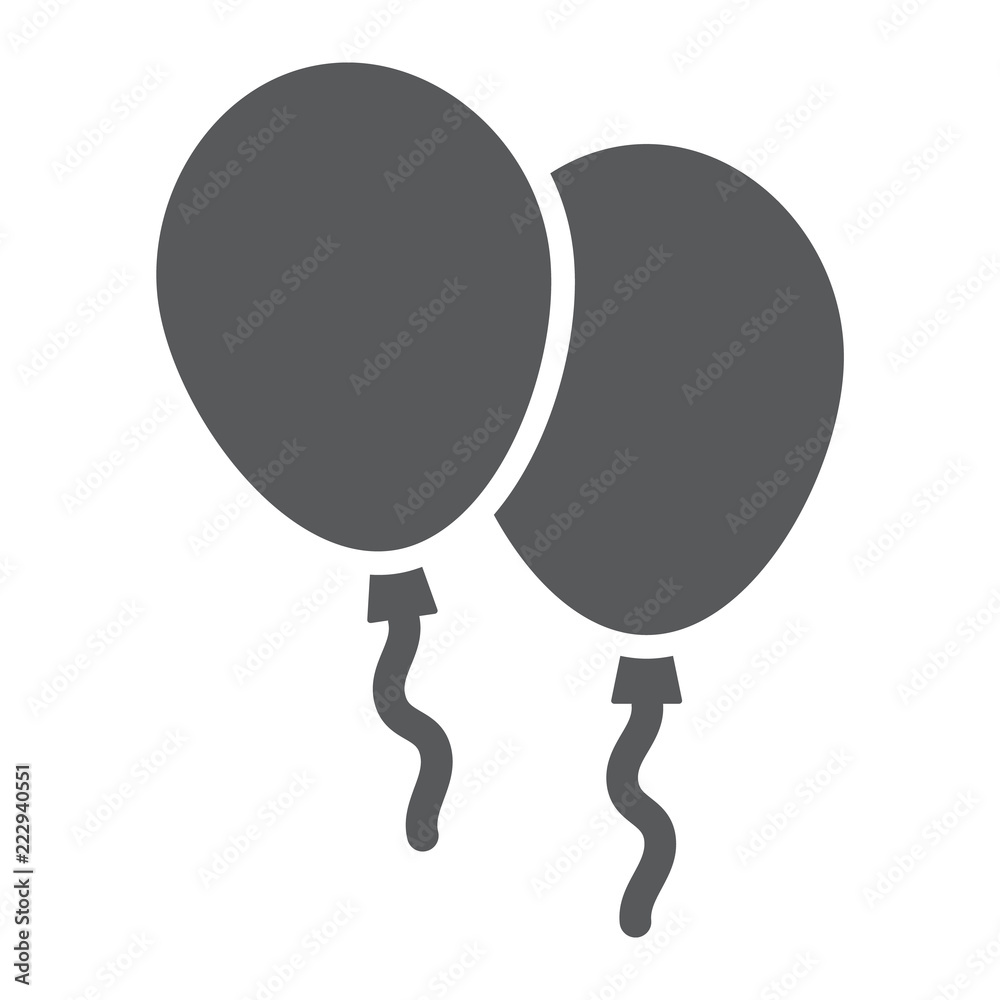 Balloons glyph icon, air and helium, toy sign, vector graphics, a solid pattern on a white background. Balloons glyph icon, air and helium, toy sign, vector graphics, a solid pattern on a white background.
