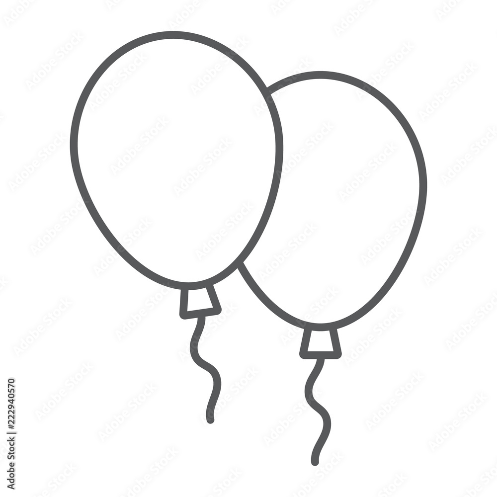 Balloons thin line icon, air and helium, toy sign, vector graphics, a linear pattern on a white background. Balloons thin line icon, air and helium, toy sign, vector graphics, a linear pattern on a white background.