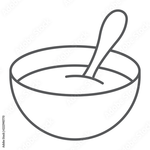 Baby cereal thin line icon, food and eat, dish sign, vector graphics, a linear pattern on a white background.