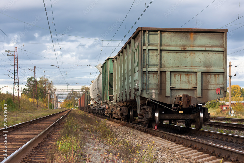 freight train stands on the railway tracks freight train stands on the railway tracks