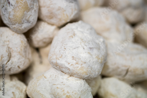 Traditional Iraqian and persian balls of white nougat for sale at city market