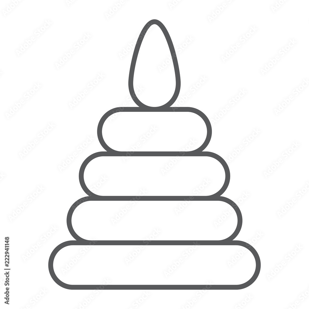 Toy pyramid thin line icon, child and play, tower sign, vector graphics, a linear pattern on a white background. Toy pyramid thin line icon, child and play, tower sign, vector graphics, a linear pattern on a white background.