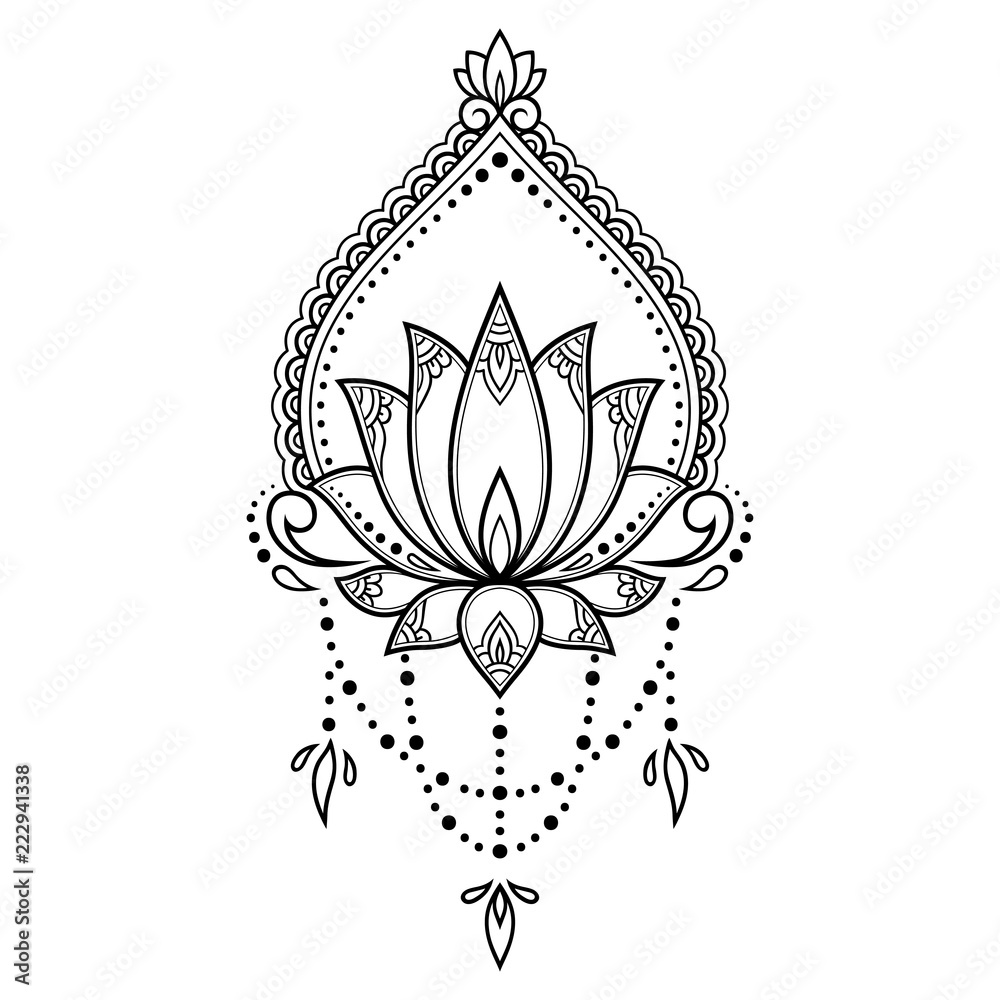 Mehndi Lotus flower pattern for Henna drawing and tattoo. Decoration  mandala in ethnic oriental, Indian style. Stock Vector | Adobe Stock