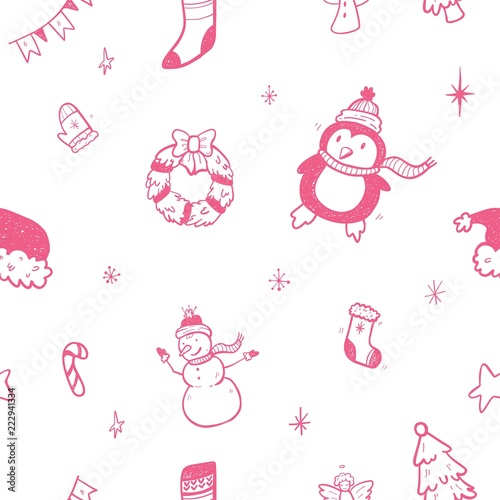 Merry Christmas. Christmas seamless pattern. Hand drawing.