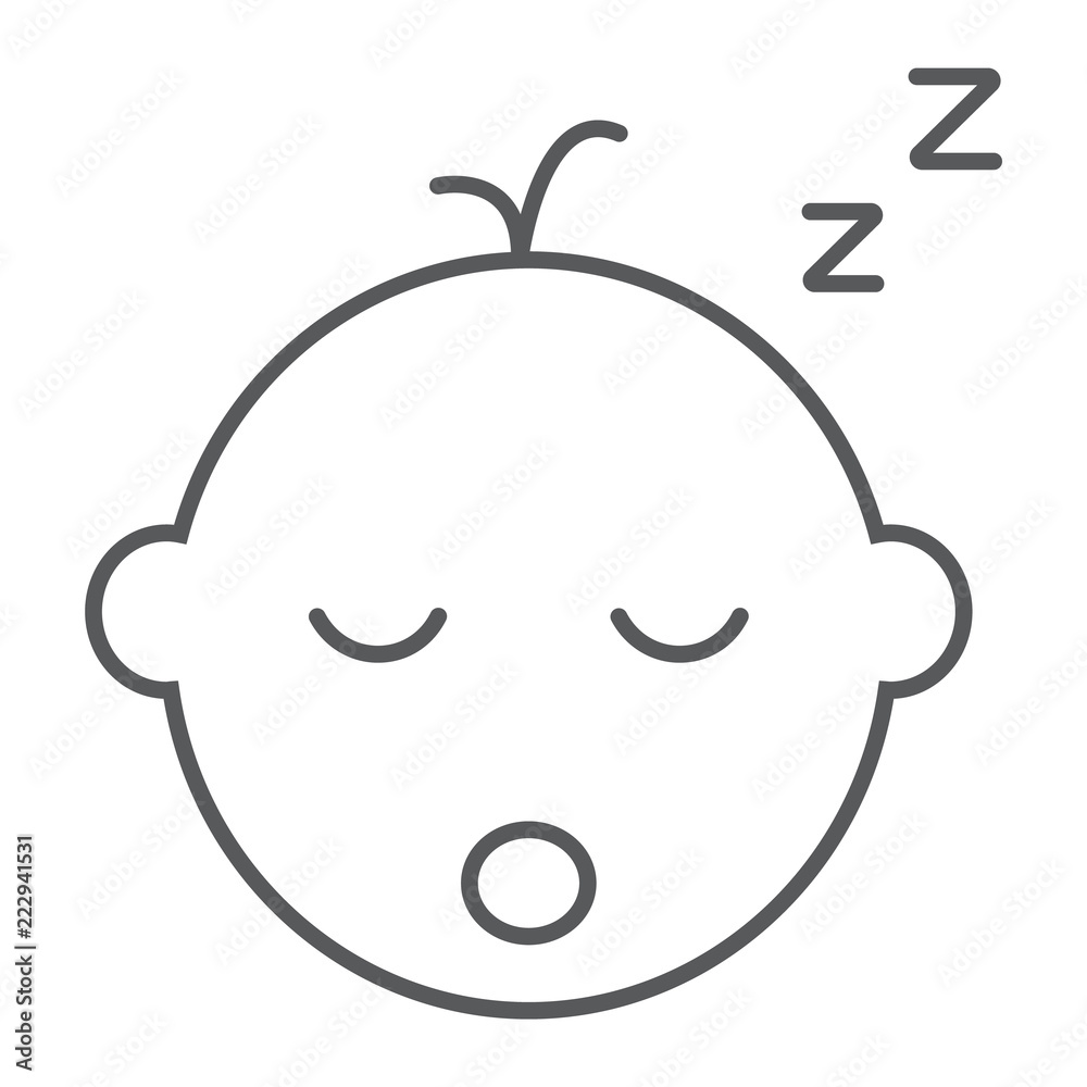 Baby boy sleep thin line icon, child and sleep, kid sign, vector graphics, a linear pattern on a white background. Baby boy sleep thin line icon, child and sleep, kid sign, vector graphics, a linear pattern on a white background.