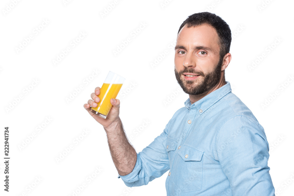 bearded man drinking orange juice isolated on white bearded man drinking orange juice isolated on white