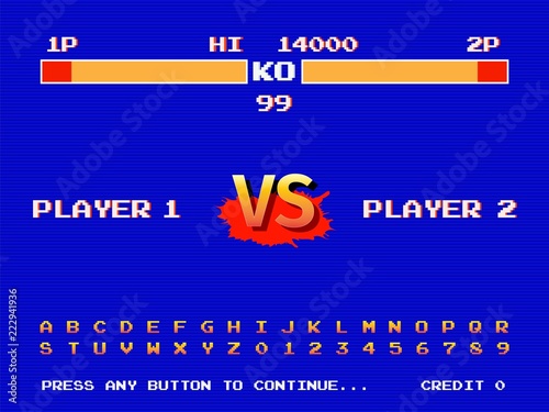 Screen retro game arcade machine. Template of fighting arcade. Vector illustration.