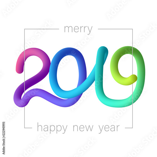 White Happy 2019 New Year card with spectrum figures.