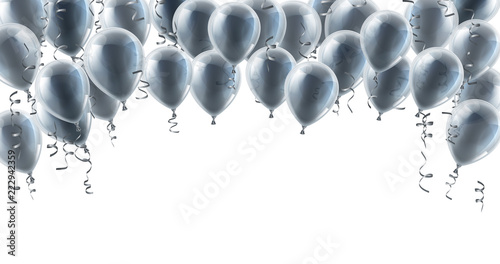 A silver party balloons isolated header background