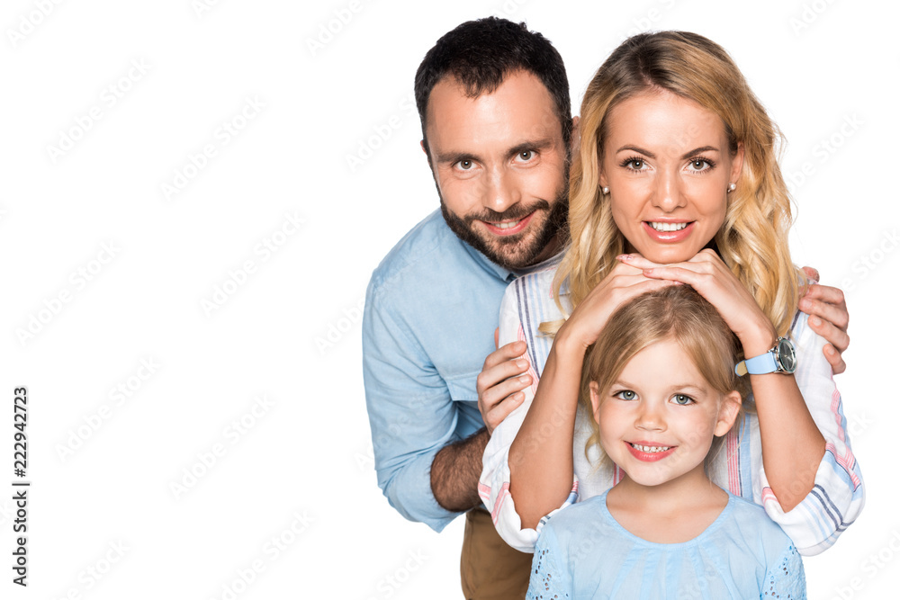 smiling family looking at camera isolated on white smiling family looking at camera isolated on white