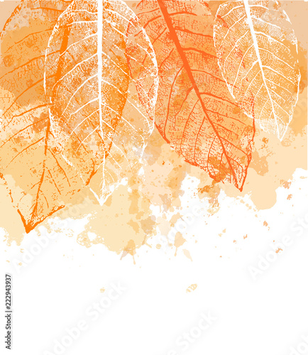 Watercolor autumn abstract background with leaves. Template for your design, flyer, card, banner and poster. Vector illustration