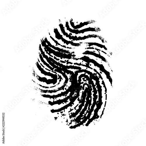 Realistic imprint of human thumb, simple black icon on white