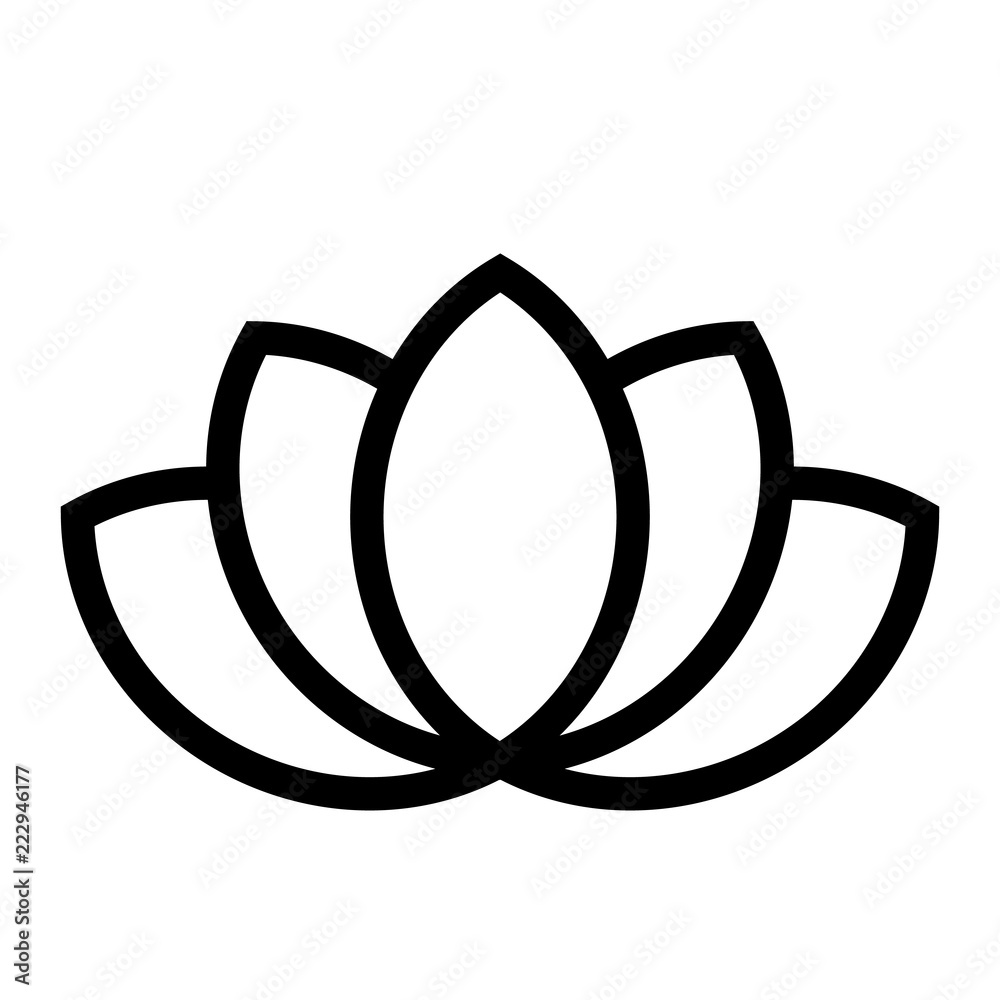 Lotus plant symbol. Spa and wellness theme design element. Flat black vector illustration. Lotus plant symbol. Spa and wellness theme design element. Flat black vector illustration.