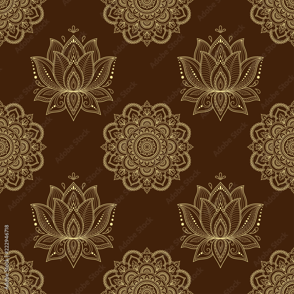 Seamless decorative pattern in ethnic oriental style. Mandala and Lotus flower in mehndi style. Seamless decorative pattern in ethnic oriental style. Mandala and Lotus flower in mehndi style.