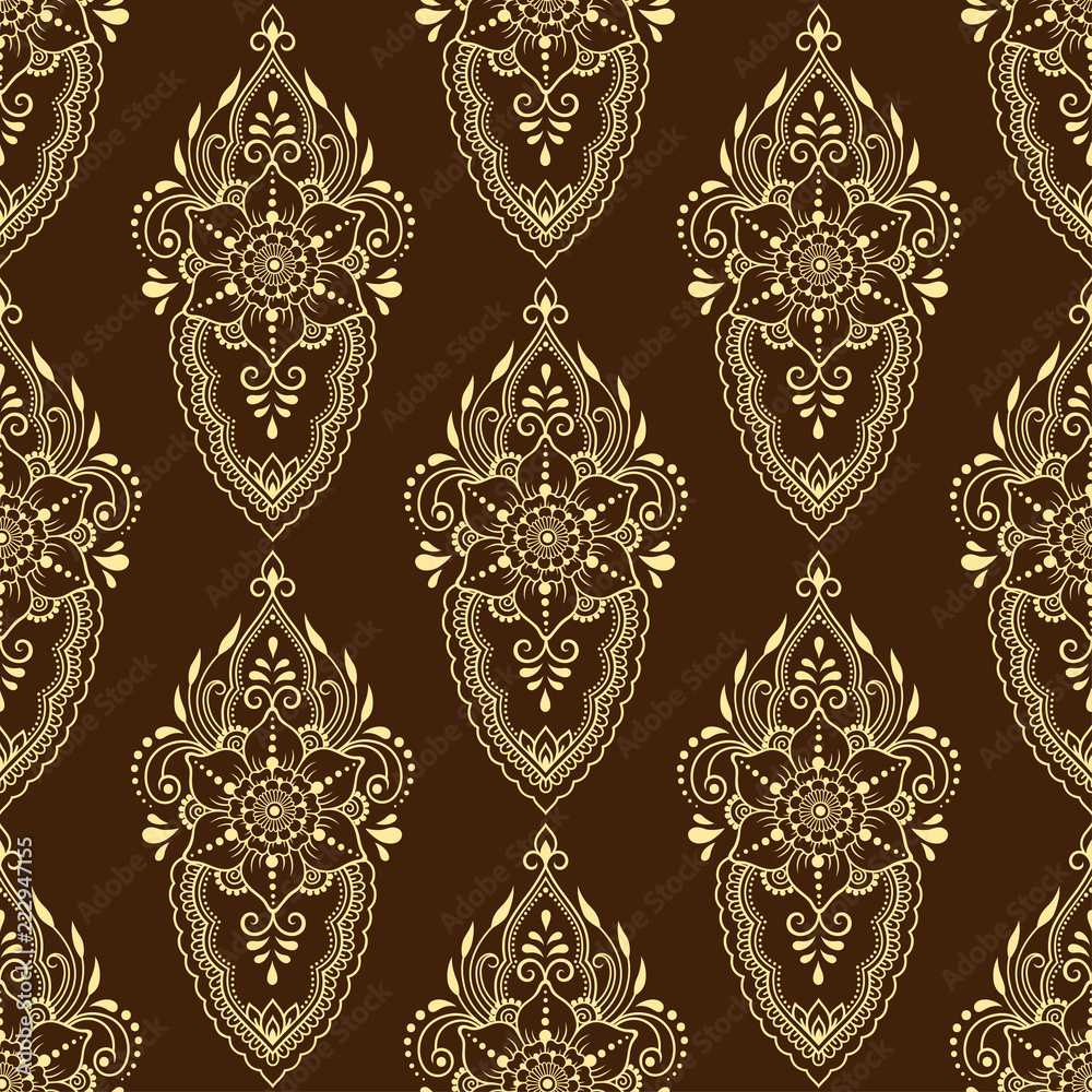 Seamless decorative flower pattern in ethnic oriental indian style. Template for wallpaper, upholstery and wrapping paper.